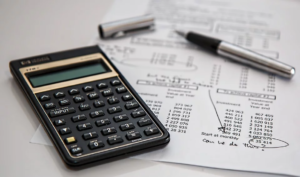a calculator and financial report